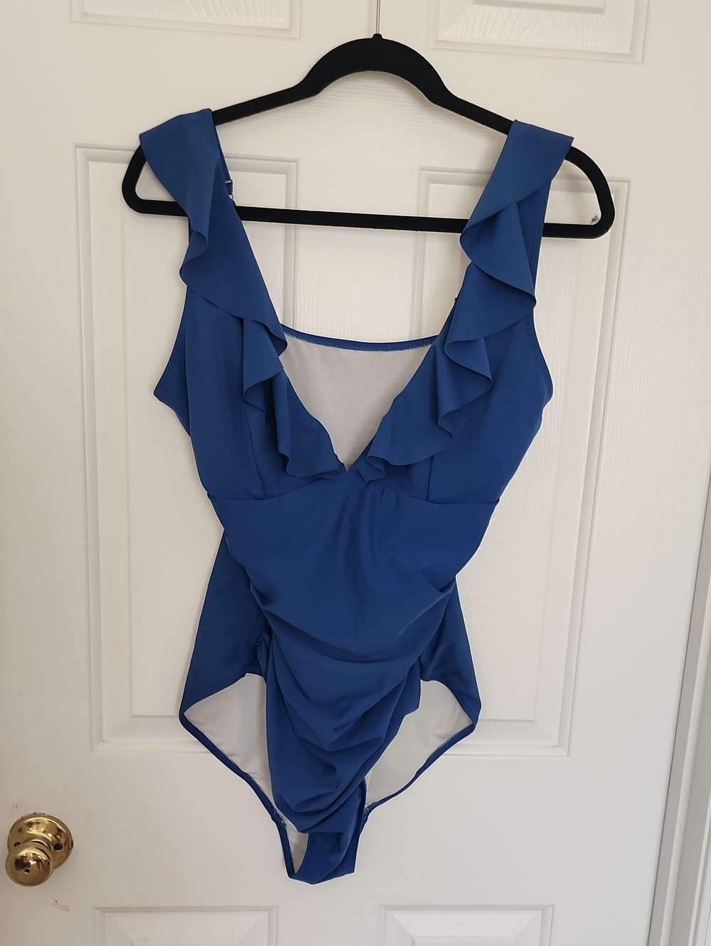 Ruffle-Trim Royal Blue Blue Womens One-Piece Swimsuit